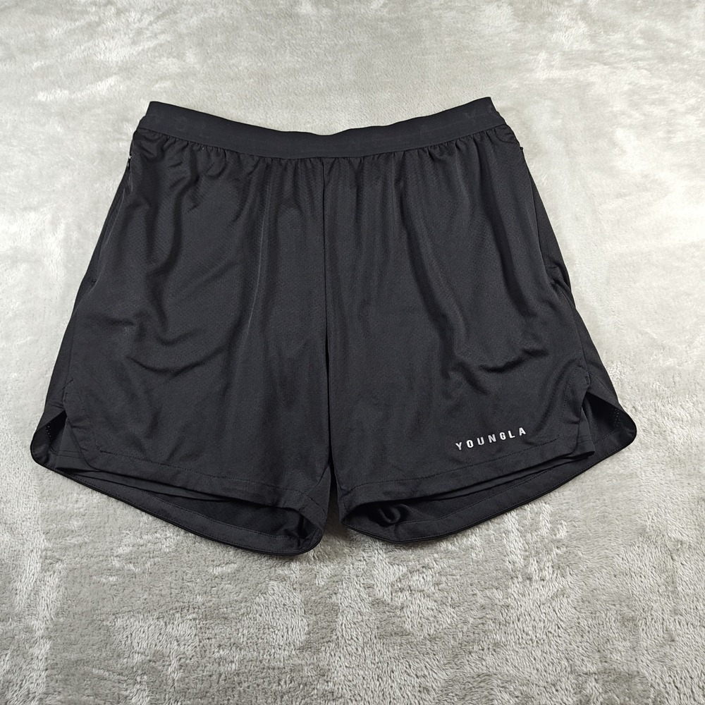 YoungLA Shorts Mens XXL Black 2 In 1 Athletic Mesh Training Gym Lifting Lined